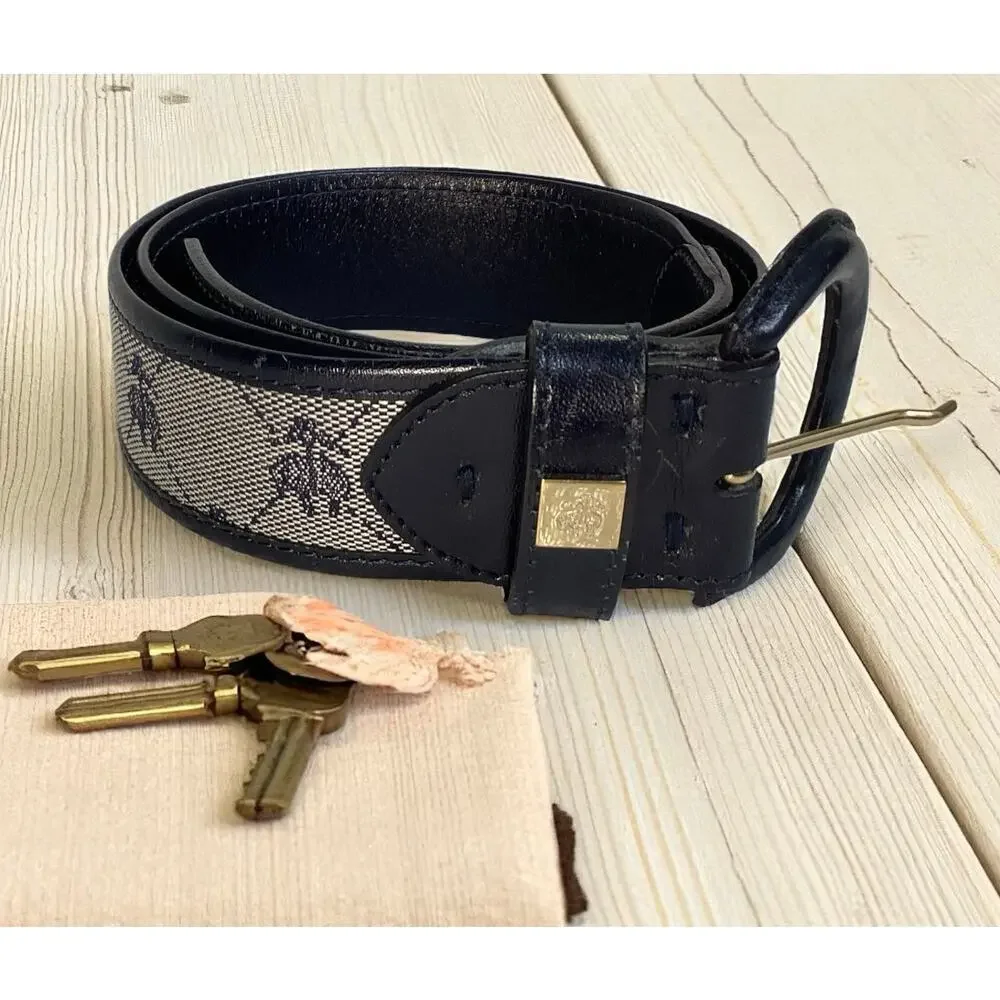 Vintage Brooks Brothers Leather Logo Textile Navy Belt size M women’s